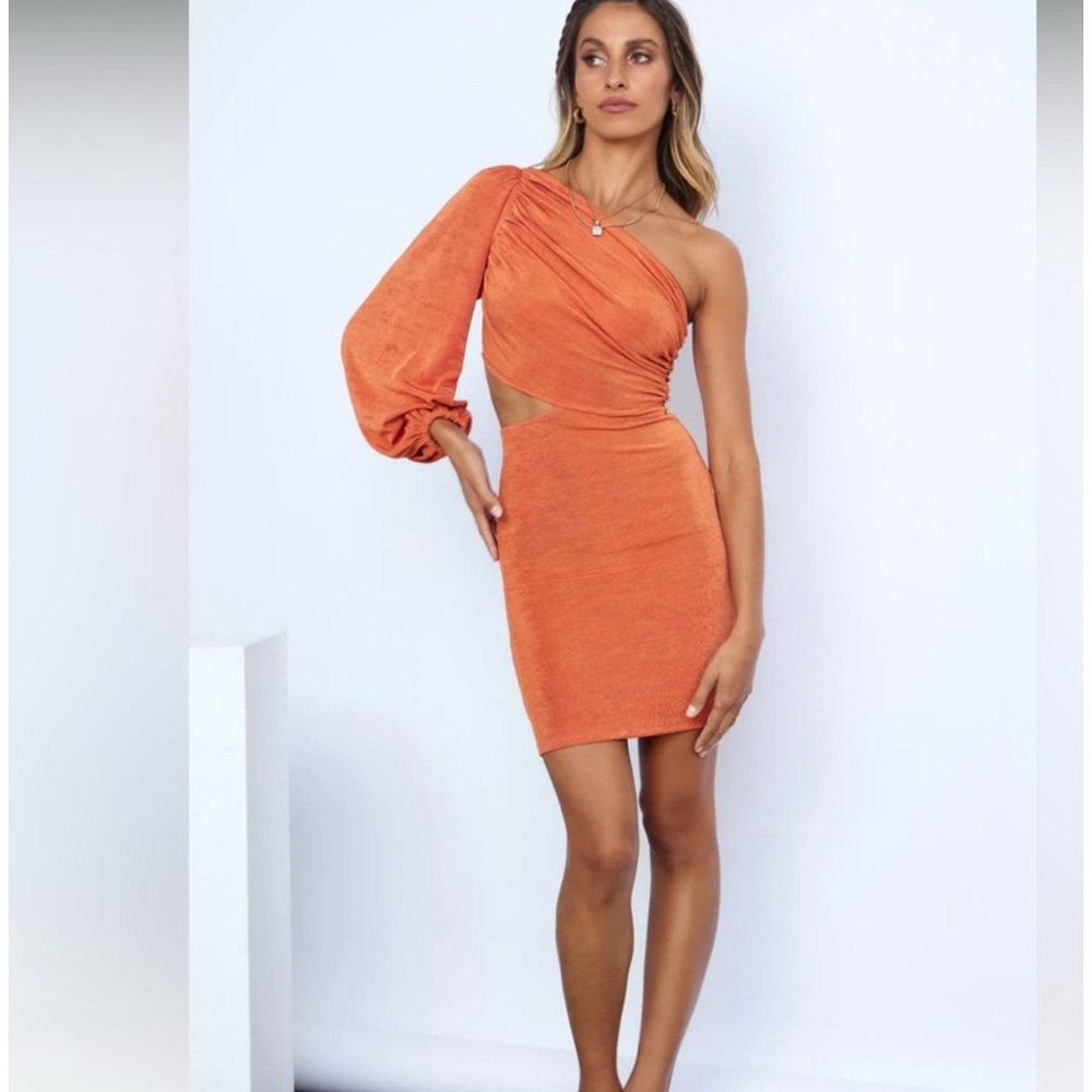 Hello Molly One-Shoulder Orange Mini Dress